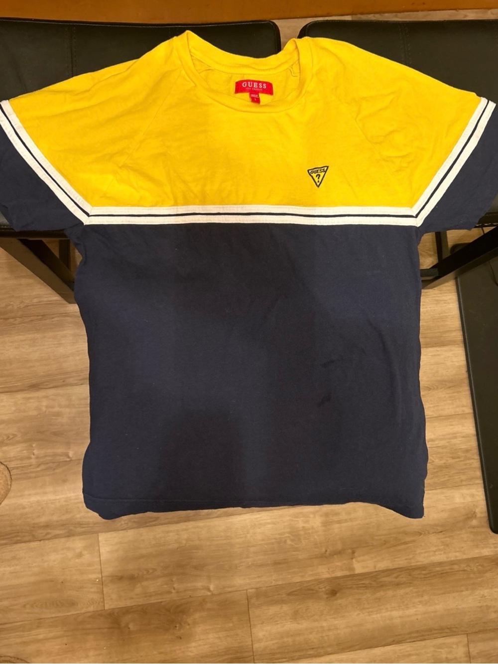 GUESS Yellow Tee with Pink Logo Tag